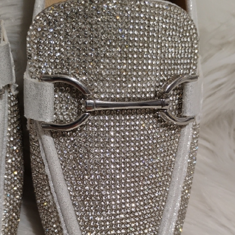 (#95) SALE!NWOT Steve Madden Rhinestone Covered Glittering Silver Loafers Sz.6.5 - Picture 13 of 14